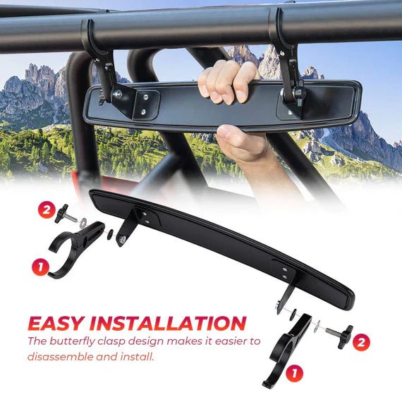 15" UTV Race Convex Center Mirror with 3/4 1.75" or 2" Clamps - 3 Star UTV