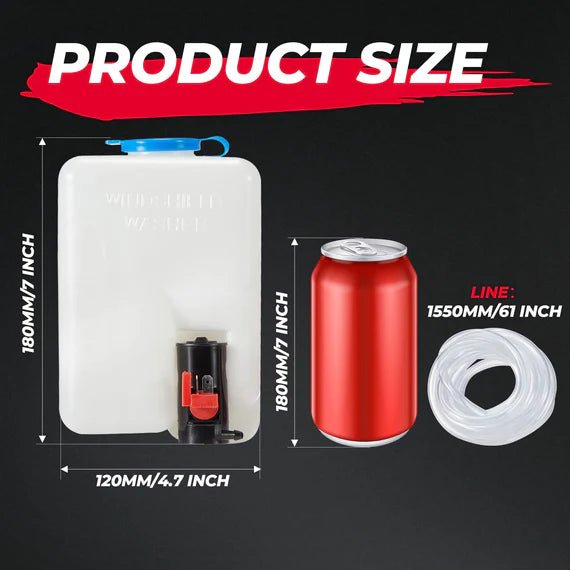 1.5L Universal Car Windshield Washer Pump Reservoir Bottle Kit - 3 Star UTV