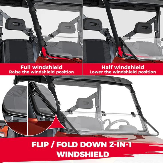2 - IN - 1 Flip Up Windshield for Ranger 1000/XP 1000/Crew 2017 - 2023 - 3 Star UTV