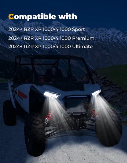 24W LED Headlight Waterproof Front Light for Polaris RZR XP 1000 / 4 1000 2024 - 2025 - 3 Star UTV