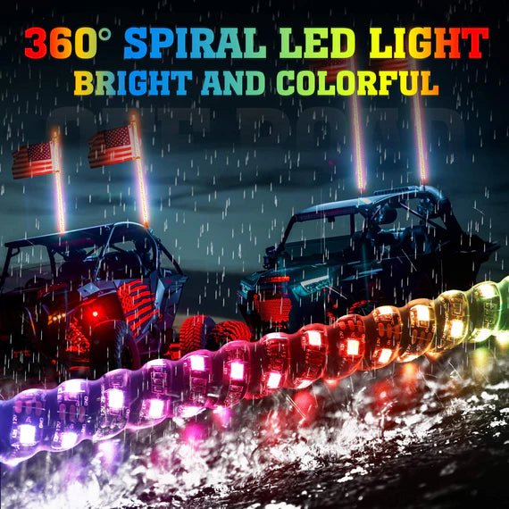 4FT Spiral Whip Light with RF Remote Control, 366 colors, 2 pcs - 3 Star UTV