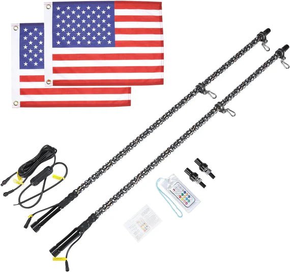4FT Spiral Whip Light with RF Remote Control, 366 colors, 2 pcs - 3 Star UTV