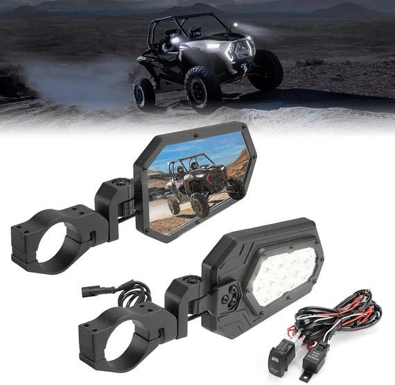 Aluminum UTV Side Mirrors Lights for Can Am Maverick X3/ RZR w/ 1.75" - 2" Roll Bar - 3 Star UTV