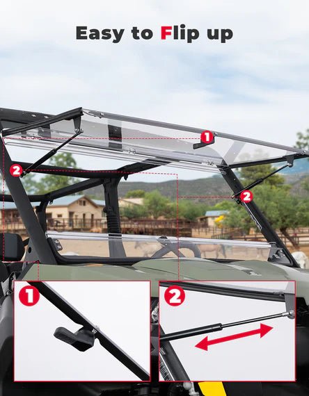 Can - Am Defender HD5/8/10 3 - in - 1 Scratch - Resistant Flip Windshield - 3 Star UTV