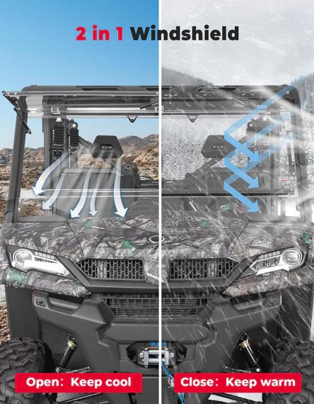 CFMoto UForce 1000/1000XL Scratch - Resistant 2 - in - 1 Flip Windshield - 3 Star UTV