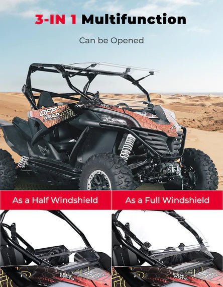 CFMoto ZForce 950 3 - in - 1 Folding Half Flip Scratch - Resistant Windshield - 3 Star UTV