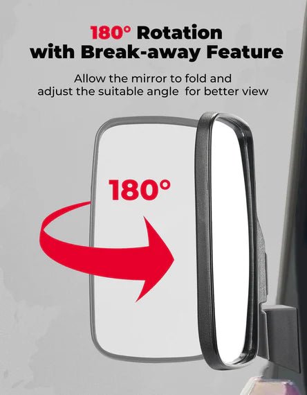 Door Mounted Side View Mirrors for Polaris Ranger/ Commercial Pro XD (1 Pair) - 3 Star UTV