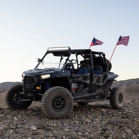 Kemimoto - 3 ft 2 - piece LED Spiral Whip Lights w/USA Flags with RF Remote Control - 3 Star UTV