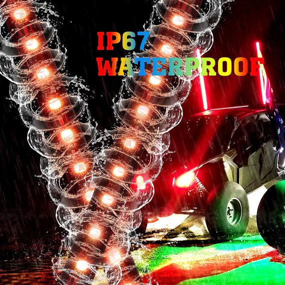 Kemimoto - 4 ft 2 - piece Black Limited LED Whip Lights w/USA Flags with RF Remote Control - 3 Star UTV