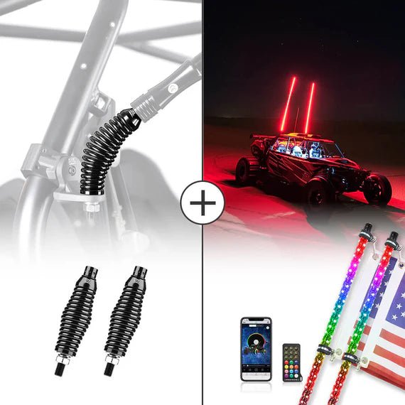 KEMIMOTO 4FT Bluetooth Spiral Whip Lights (Pair) For UTV/ATV - App Control, Works With Turn Signals