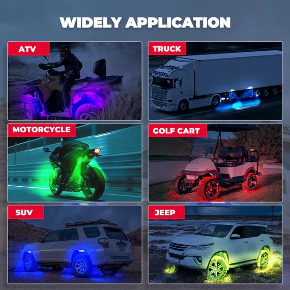 Kemimoto - 5 ft LED Whip Lights w/4 - Pod Rock Light Kit, Bluetooth Control - 3 Star UTV