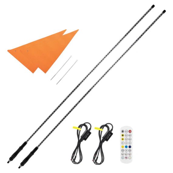 Kemimoto - 5 ft LED Whip Lights w/4 - Pod Rock Light Kit, Bluetooth Control - 3 Star UTV