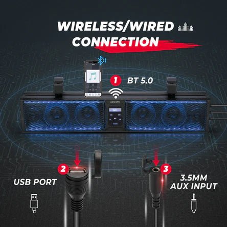 Kemimoto - 6 Speaker 26" RGB Universal Sound Bar for UTVs with 1.75" to 2.25" Roll Bars - 3 Star UTV