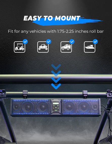 Kemimoto - 6 Speaker 26" RGB Universal Sound Bar for UTVs with 1.75" to 2.25" Roll Bars - 3 Star UTV