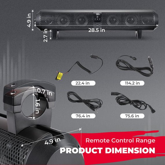 Kemimoto - 6 Speaker Bluetooth Sound Bar for UTVs with 1.56" to 2.25" Roll Bars - 3 Star UTV