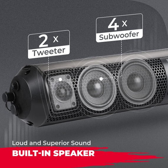 Kemimoto - 6 Speaker Bluetooth Sound Bar for UTVs with 1.56" to 2.25" Roll Bars - 3 Star UTV