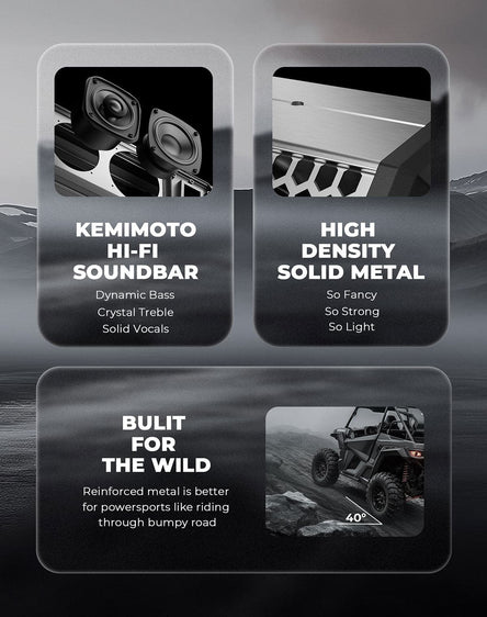 KEMIMOTO Midnight S40 16" Aluminum RGB Bluetooth Soundbar Silver - 3 Star UTV