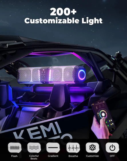 KEMIMOTO Midnight S60 26" RGB UTV Sound Bar for Golf Cart Marine 1" - 2" Roll Bar - 3 Star UTV