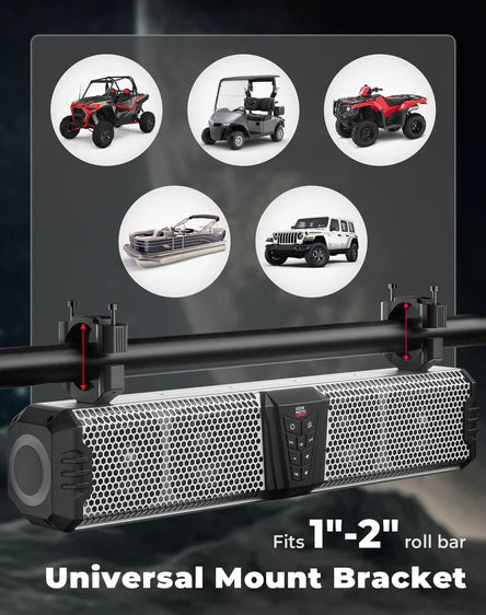 KEMIMOTO Midnight S60 26" RGB UTV Sound Bar for Golf Cart Marine 1" - 2" Roll Bar - 3 Star UTV