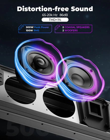 KEMIMOTO Midnight S60 26" RGB UTV Sound Bar for Golf Cart Marine 1" - 2" Roll Bar - 3 Star UTV