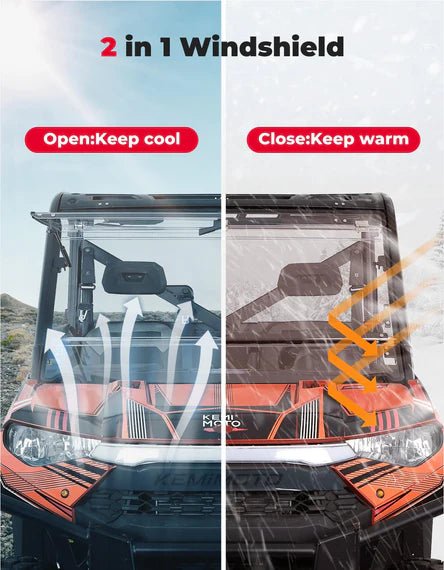 Polaris Ranger XP 900/1000/Crew Scratch - Resistant 2 - in - 1 Flip Windshield - 3 Star UTV