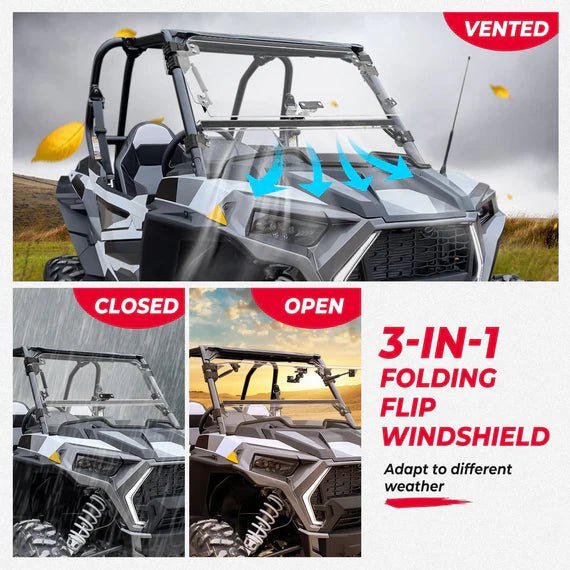 Polaris RZR XP 1000/1000 - 4/Turbo/Turbo 4 Scratch - Resistant 3 - in - 1 Flip Windshield - 3 Star UTV
