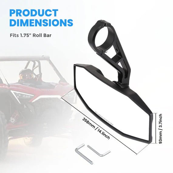 Rear View Center Mirror for 1.75” Roll Bar for Polaris RZR - 3 Star UTV