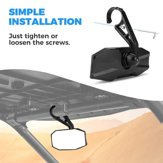 Rear View Center Mirror for 1.75” Roll Bar for Polaris RZR - 3 Star UTV