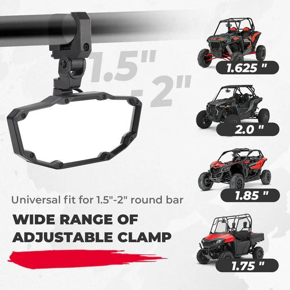 Rear View Mirror with Light Built - in Rechargeable Battery for 1.65" - 2" Roll Bar - 3 Star UTV