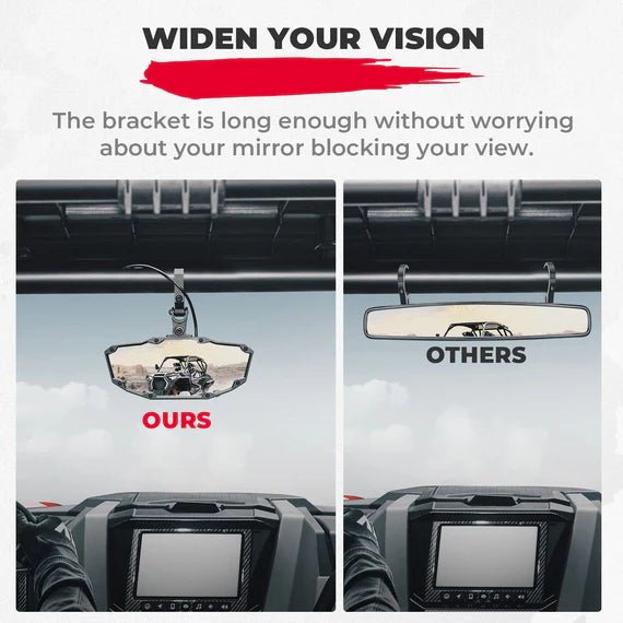 Rear View Mirror with Light Built - in Rechargeable Battery for 1.65" - 2" Roll Bar - 3 Star UTV