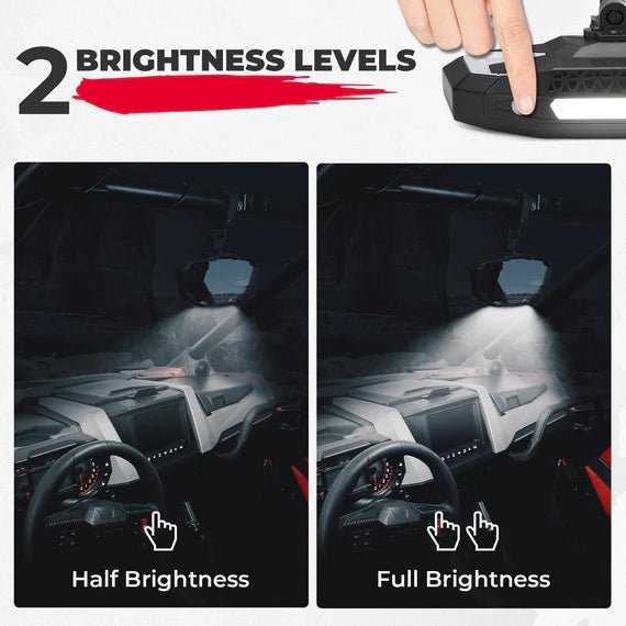 Rear View Mirror with Light Built - in Rechargeable Battery for 1.65" - 2" Roll Bar - 3 Star UTV