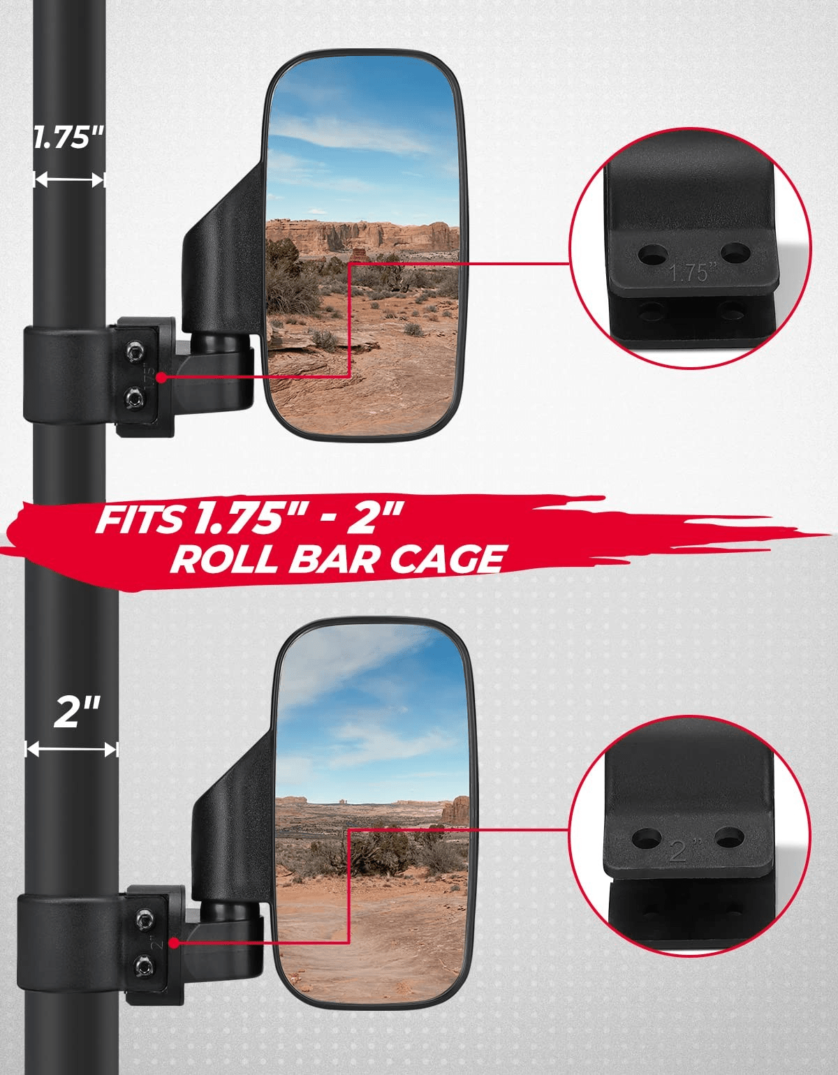 UTV 1.75" / 2" Side View High Impact Convex Mirror - 3 Star UTV