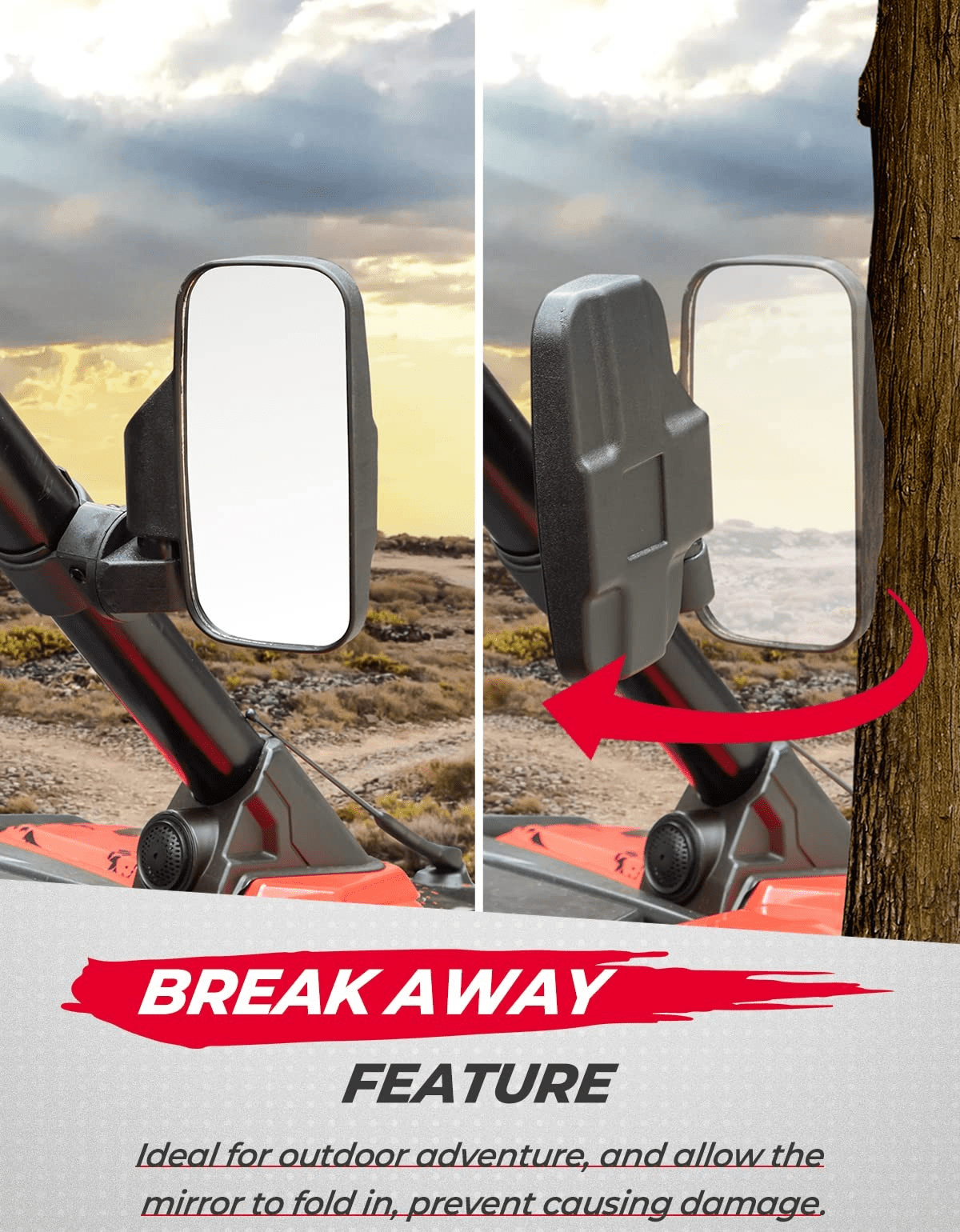UTV 1.75" / 2" Side View High Impact Convex Mirror - 3 Star UTV