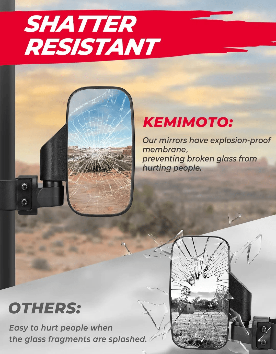 UTV 1.75" / 2" Side View High Impact Convex Mirror - 3 Star UTV
