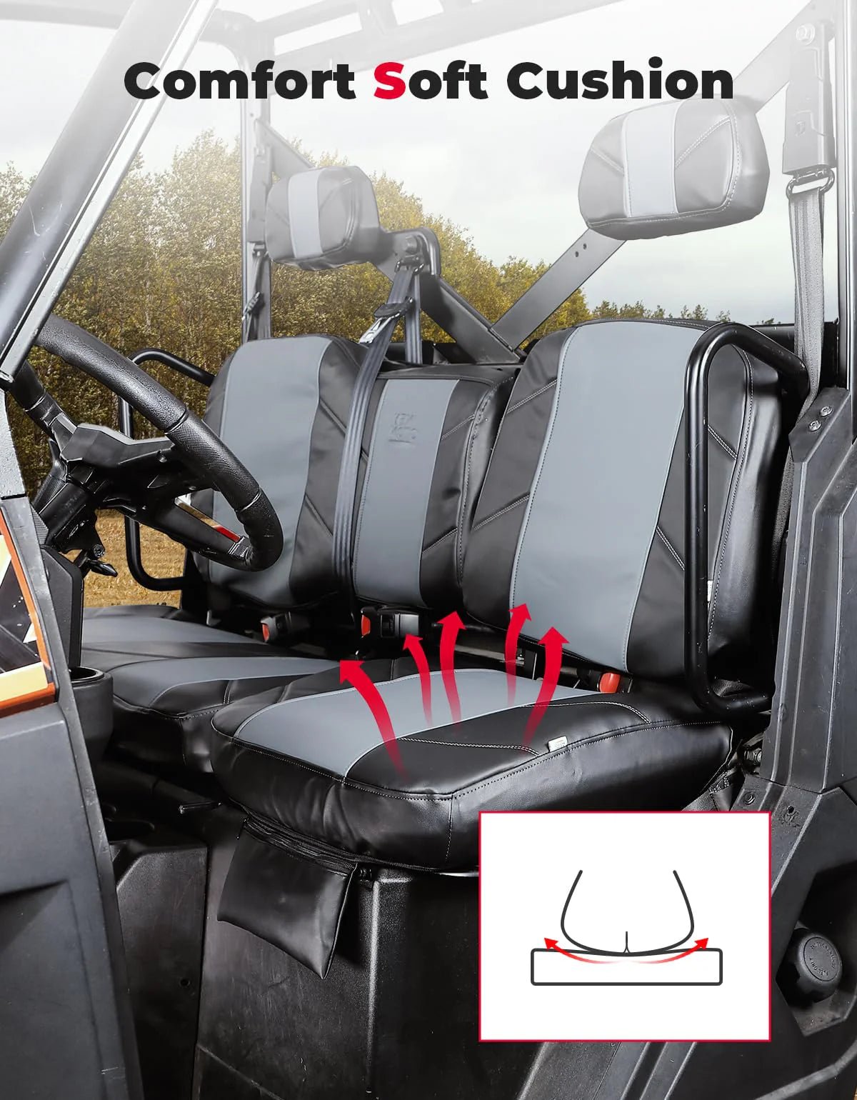 UTV Leather Seat Covers with Pocket for Polaris Ranger XP 1000/Crew - 3 Star UTV