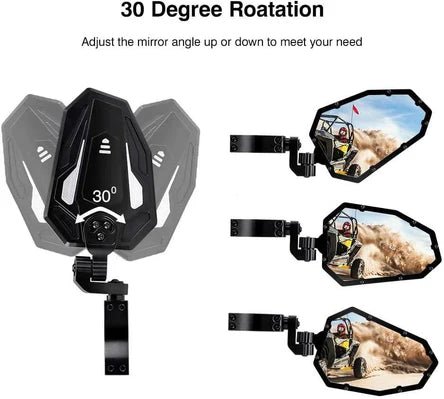 UTV Rear View Side Mirrors for Can Am Maverick X3/ RZR w/ 1.75" - 2" roll bar (1 pair) - 3 Star UTV