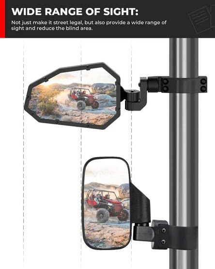 UTV Rear View Side Mirrors for Can Am Maverick X3/ RZR w/ 1.75" - 2" roll bar (1 pair) - 3 Star UTV