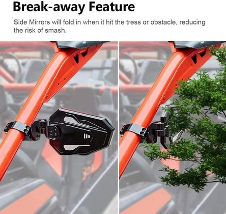 UTV Rear View Side Mirrors for Can Am Maverick X3/ RZR w/ 1.75" - 2" roll bar (1 pair) - 3 Star UTV