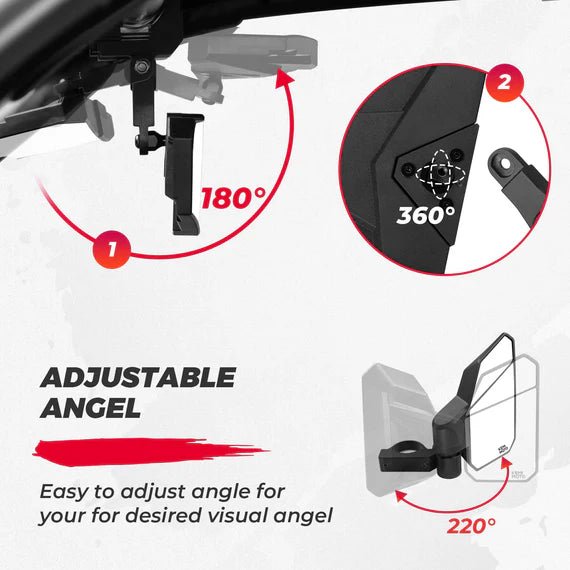 UTV Side Mirrors and Center Mirror for Can Am Maverick X3/ RZR w/ 1.6" - 2" Roll Bar - 3 Star UTV