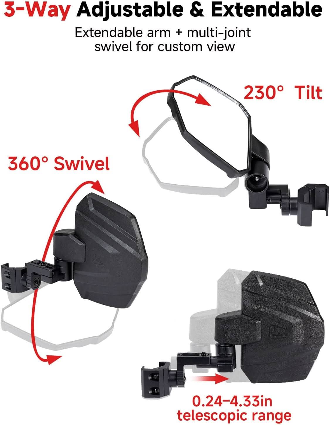 UTV Side Mirrors for Polaris/Can-Am/CFMoto - 3 Star UTV