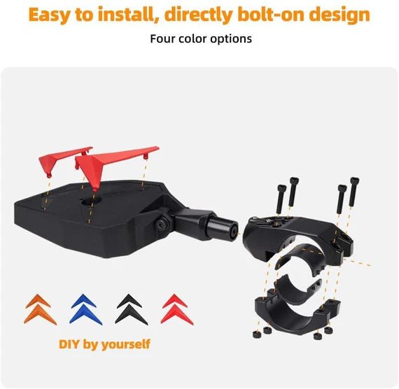 UTV Side View Mirrors for 1.75 - 2" Roll Bar Fit Polaris Ranger - 3 Star UTV