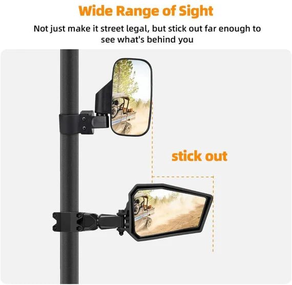 UTV Side View Mirrors for 1.75 - 2" Roll Bar Fit Polaris Ranger - 3 Star UTV