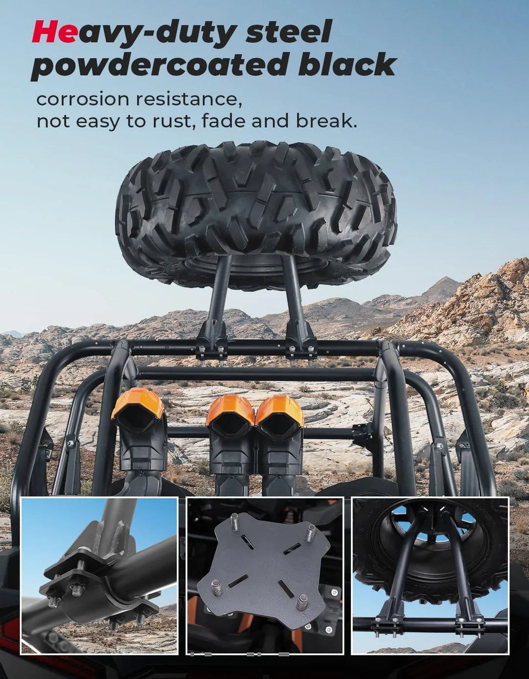 Universal UTV Spare Tire Carrier for 1.5–2 Inch Roll Cages