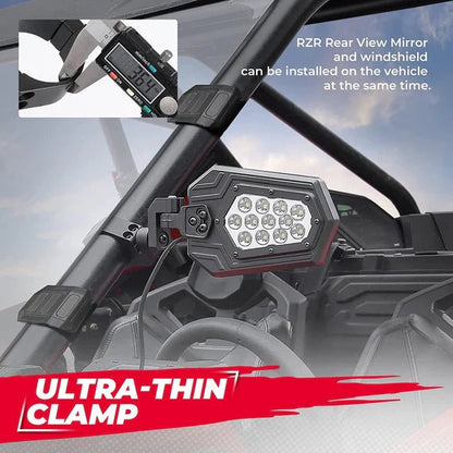 Aluminum UTV Side Mirrors Lights for Can Am Maverick X3/ RZR w/ 1.75" - 2" Roll Bar - 3 Star UTV