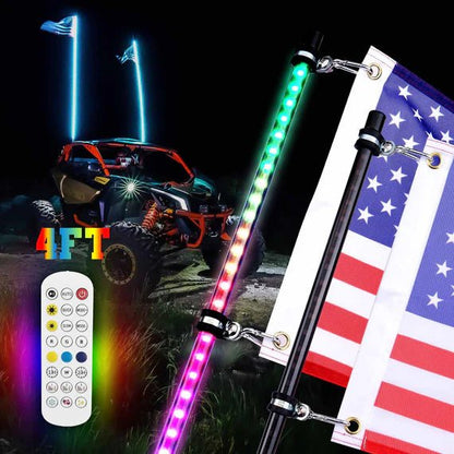 Kemimoto - 4 ft 2 - piece Black Limited LED Whip Lights w/USA Flags with RF Remote Control - 3 Star UTV