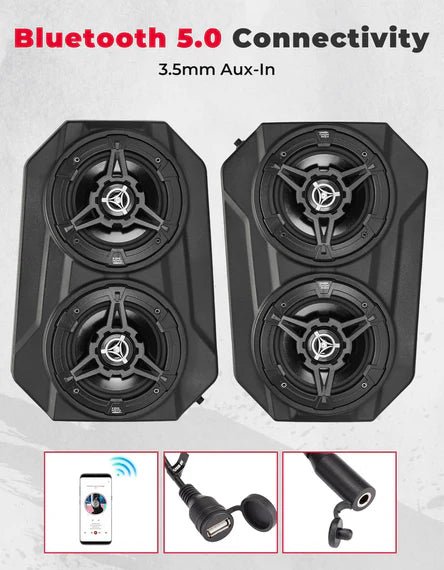 Kemimoto - 6.5" UTV Bluetooth Sound System Speakers for UTVs with 1.625" to 1.9" Roll Bars (Copy) - 3 Star UTV