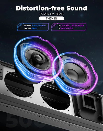 KEMIMOTO Midnight S60 26" RGB UTV Sound Bar for Golf Cart Marine 1" - 2" Roll Bar - 3 Star UTV