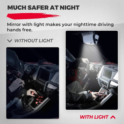 Rear View Mirror With Lights Fit 1.75" - 2" Round Roll Bar - 3 Star UTV