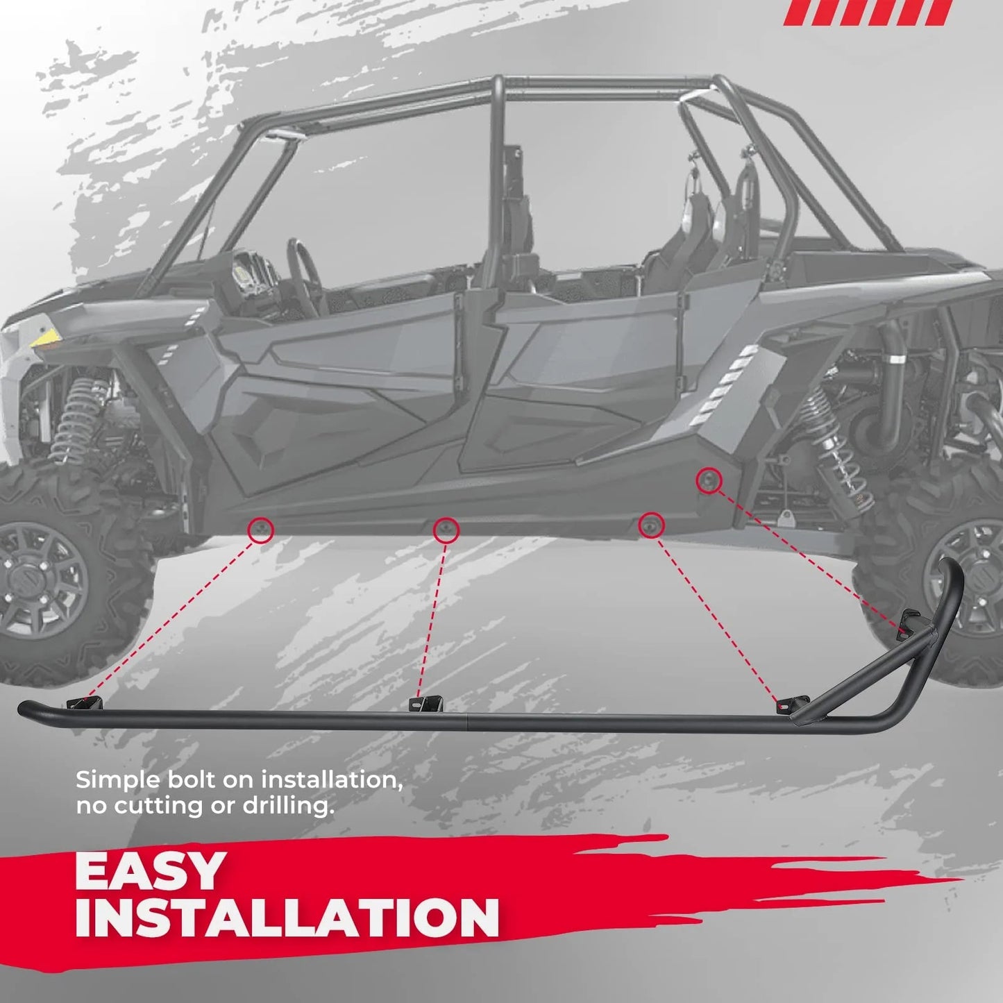 Steel Nerf Bars Fit Polaris RZR XP 4 1000 / 4 Turbo 2014 - 2023 - 3 Star UTV