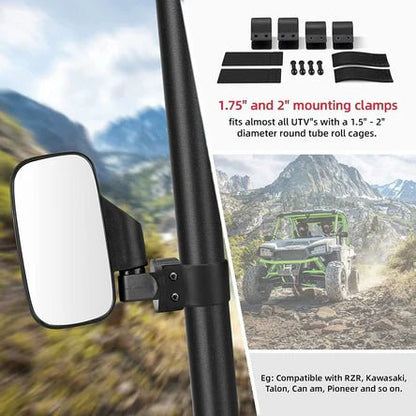 UTV Side Mirrors and Center Mirror with 1.6" to 2" Roll Bar Cage - 3 Star UTV